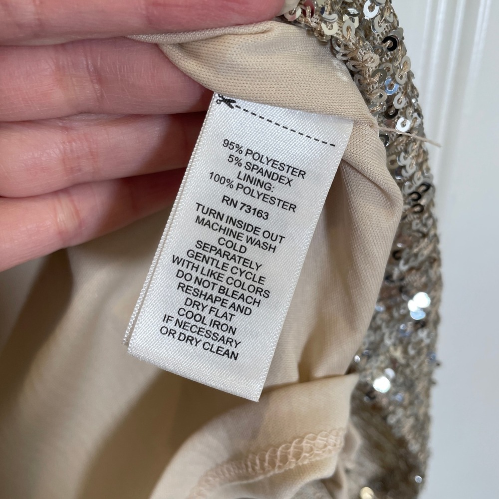 Cable & Gauge Women Silver / Champagne Sequins Blouse Short Sleeve Party‎ NWT M - Picture 4 of 5